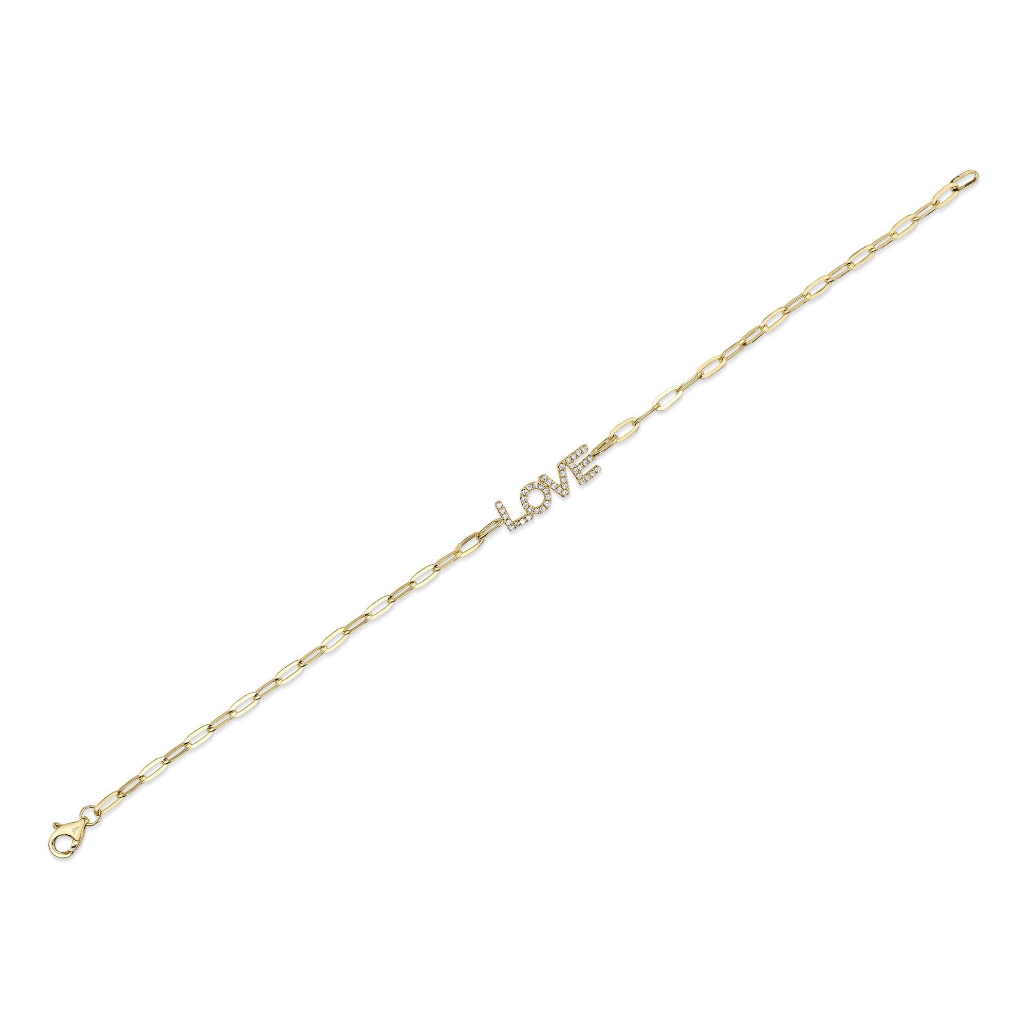 0.12CT 14K Y/G DIAMOND ""LOVE"" PAPER CLIP LINK BRACELET