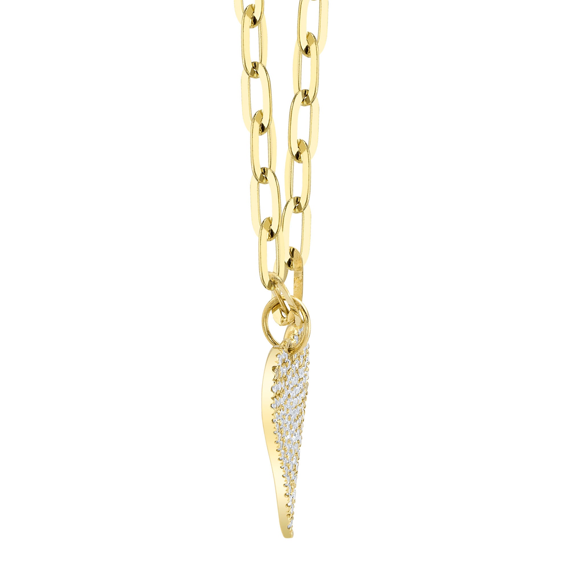 0.21CT 14K Y/G DIAMOND PAVE HEART PAPER CLIP LINK NECKLACE