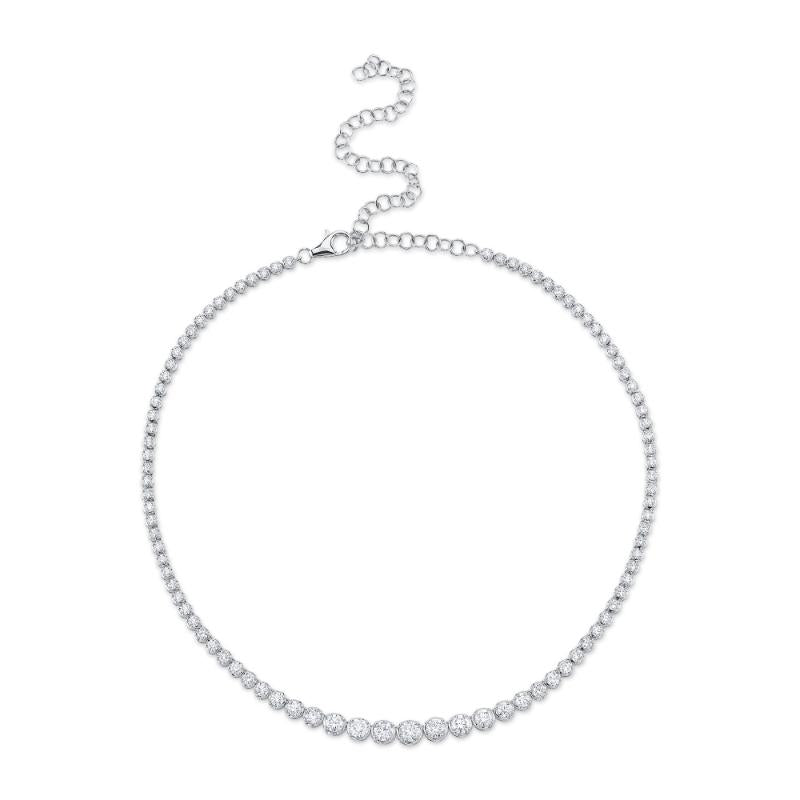 6.75CT 14K W/G DIAMOND CROWN SETTING TENNIS NECKLACE