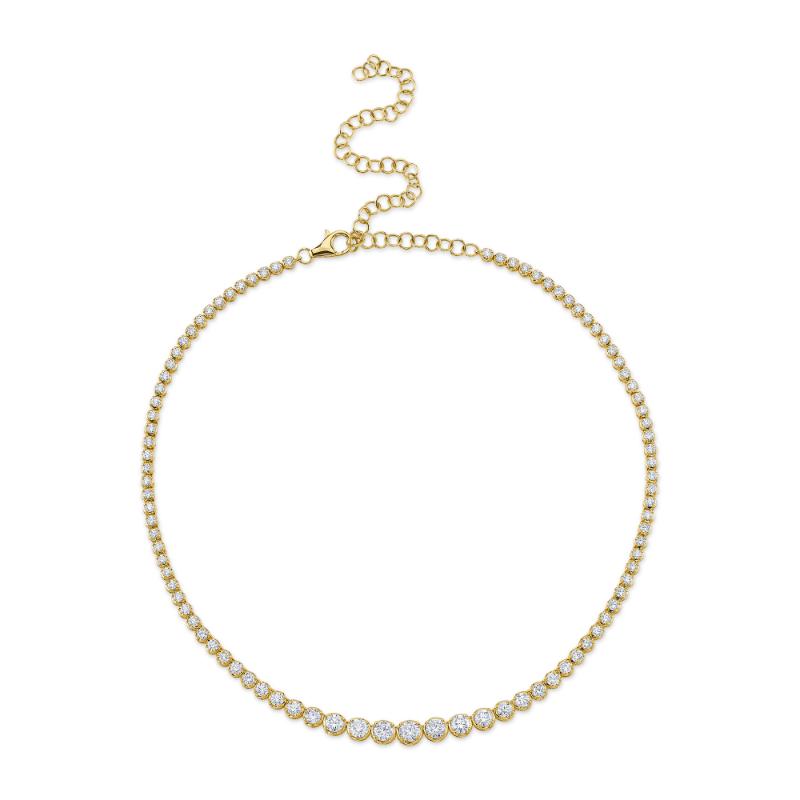 6.75CT 14K Y/G DIAMOND CROWN SETTING TENNIS NECKLACE