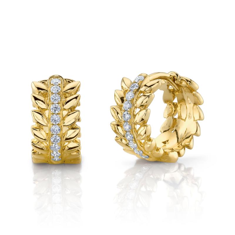 0.20CT 14K Y/G DIAMOND LAUREL WREATH HUGGIE EARRING