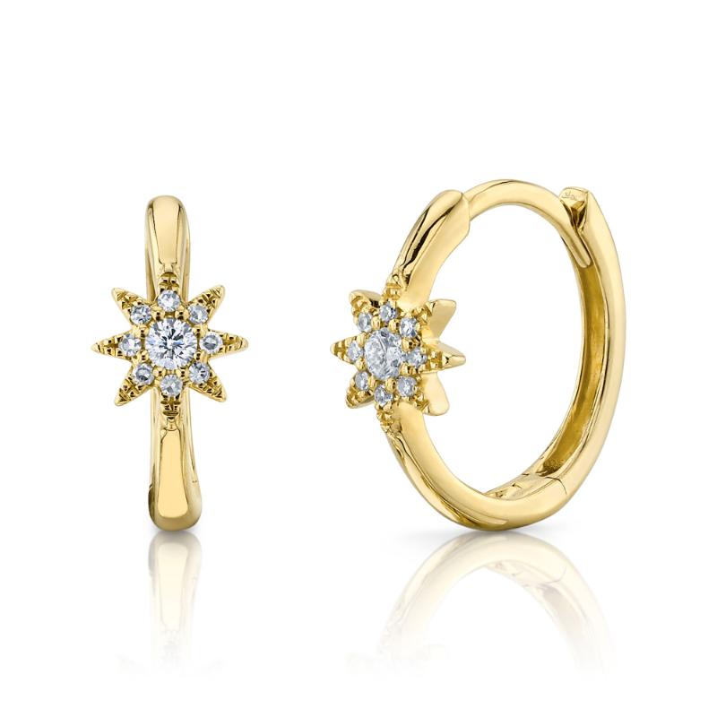 0.10CT 14K Y/G DIAMOND STARBURST HUGGIE EARRING