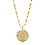 0.43CT 14K Y/G DIAMOND BEZEL STAR PAPER CLIP LINK MATTE NECKLACE