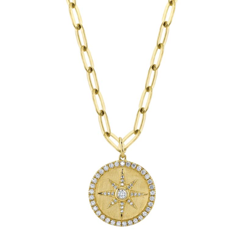 0.43CT 14K Y/G DIAMOND BEZEL STAR PAPER CLIP LINK MATTE NECKLACE