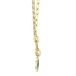 0.12CT DIAMOND & 0.54CT MALACHITE 14K Y/G CLOVER PAPER CLIP LINK NECKLACE