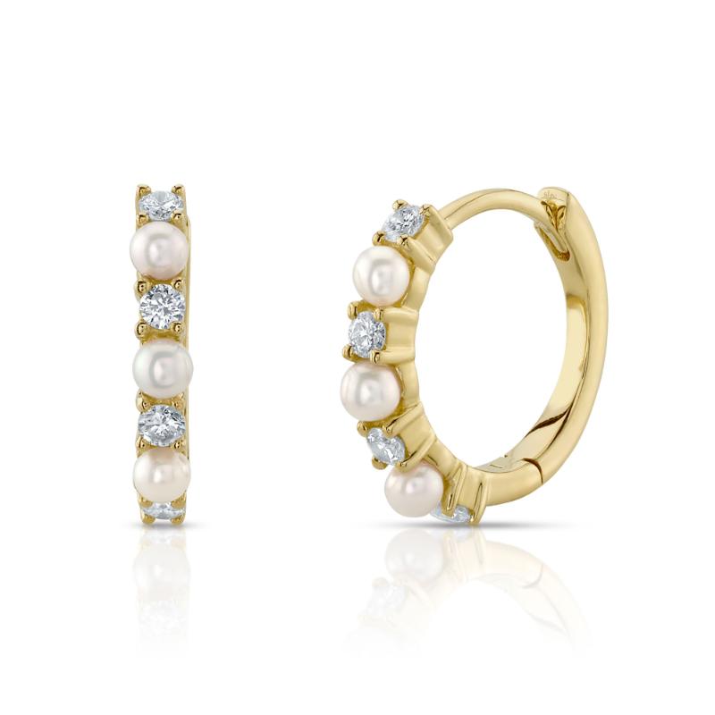 0.14CT 14K Y/G DIAMOND & CULTURED PEARL HUGGIE EARRING