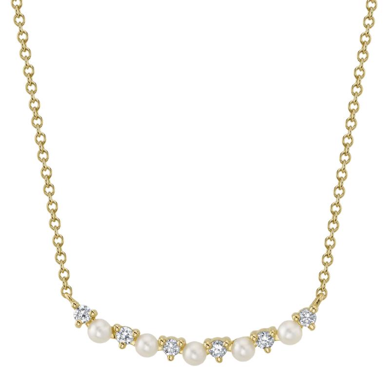 0.12CT 14K Y/G DIAMOND & CULTURED PEARL NECKLACE