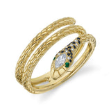 0.17CT BLACK & WHITE DIAMOND & 0.02CT EMERALD 14K Y/G SNAKE RING