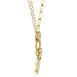 0.12CT DIAMOND & 0.54CT MOTHER OF PEARL 14K Y/G CLOVER PAPER CLIP LINK NECKLACE