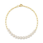 14K Y/G CULTURED PEARL PAPER CLIP LINK BRACELET