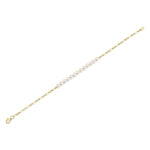 14K Y/G CULTURED PEARL PAPER CLIP LINK BRACELET