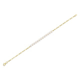 14K Y/G CULTURED PEARL PAPER CLIP LINK BRACELET