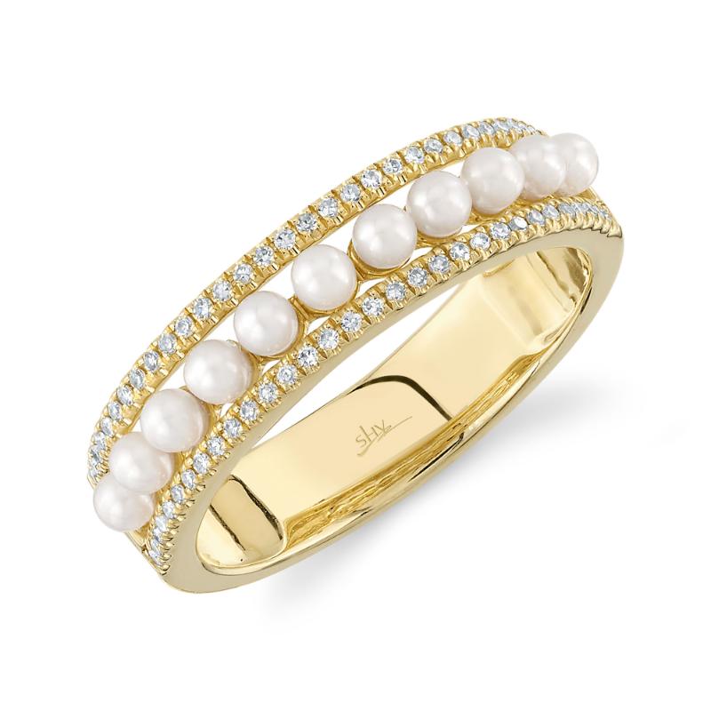 0.14CT 14K Y/G DIAMOND & CULTURED PEARL LADYS BAND