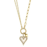 0.13CT DIAMOND & 0.41CT MOTHER OF PEARL 14K Y/G HEART PAPER CLIP LINK NECKLACE