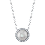0.08CT 14K W/G DIAMOND & CULTURED PEARL NECKLACE