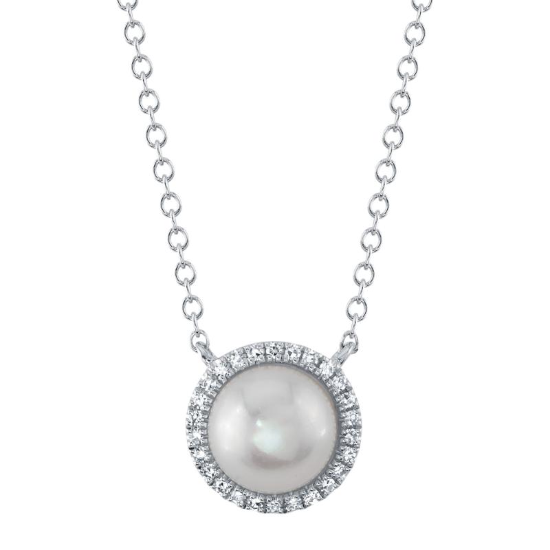0.08CT 14K W/G DIAMOND & CULTURED PEARL NECKLACE