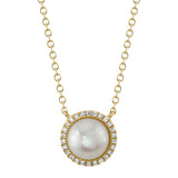 0.08CT 14K Y/G DIAMOND & CULTURED PEARL NECKLACE