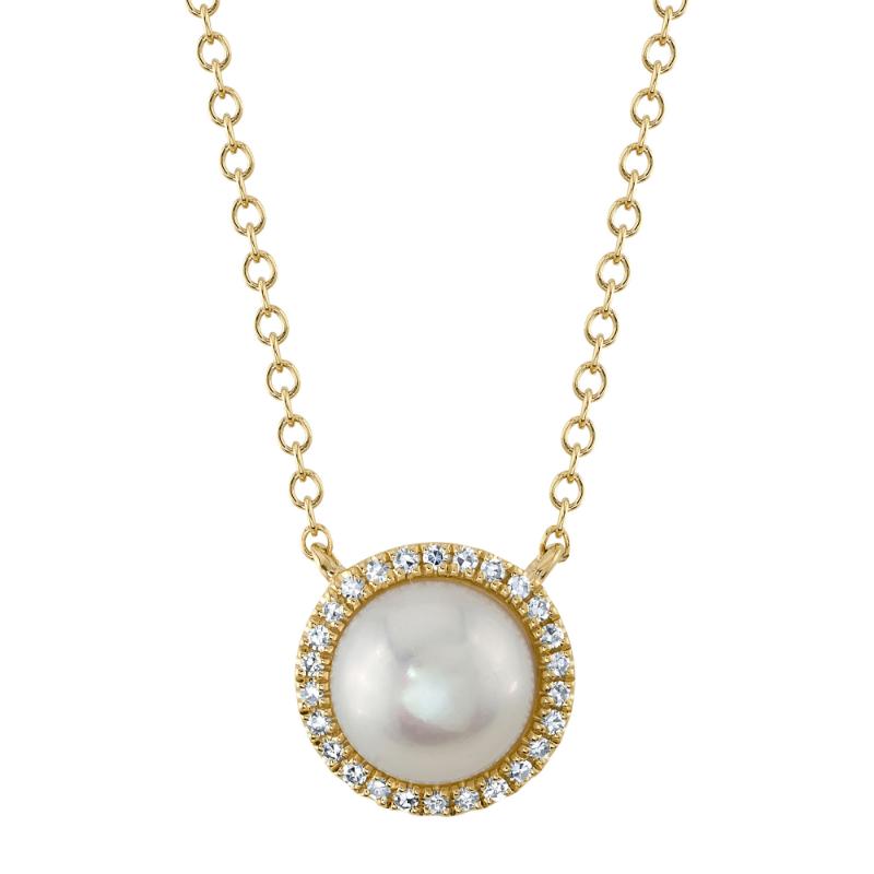0.08CT 14K Y/G DIAMOND & CULTURED PEARL NECKLACE