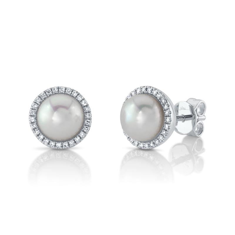 0.16CT 14K W/G DIAMOND & CULTURED PEARL STUD EARRING