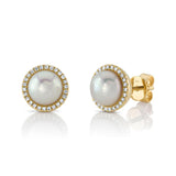0.16CT 14K Y/G DIAMOND & CULTURED PEARL STUD EARRING