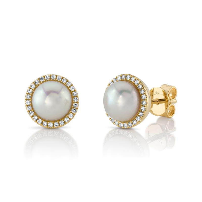 0.16CT 14K Y/G DIAMOND & CULTURED PEARL STUD EARRING