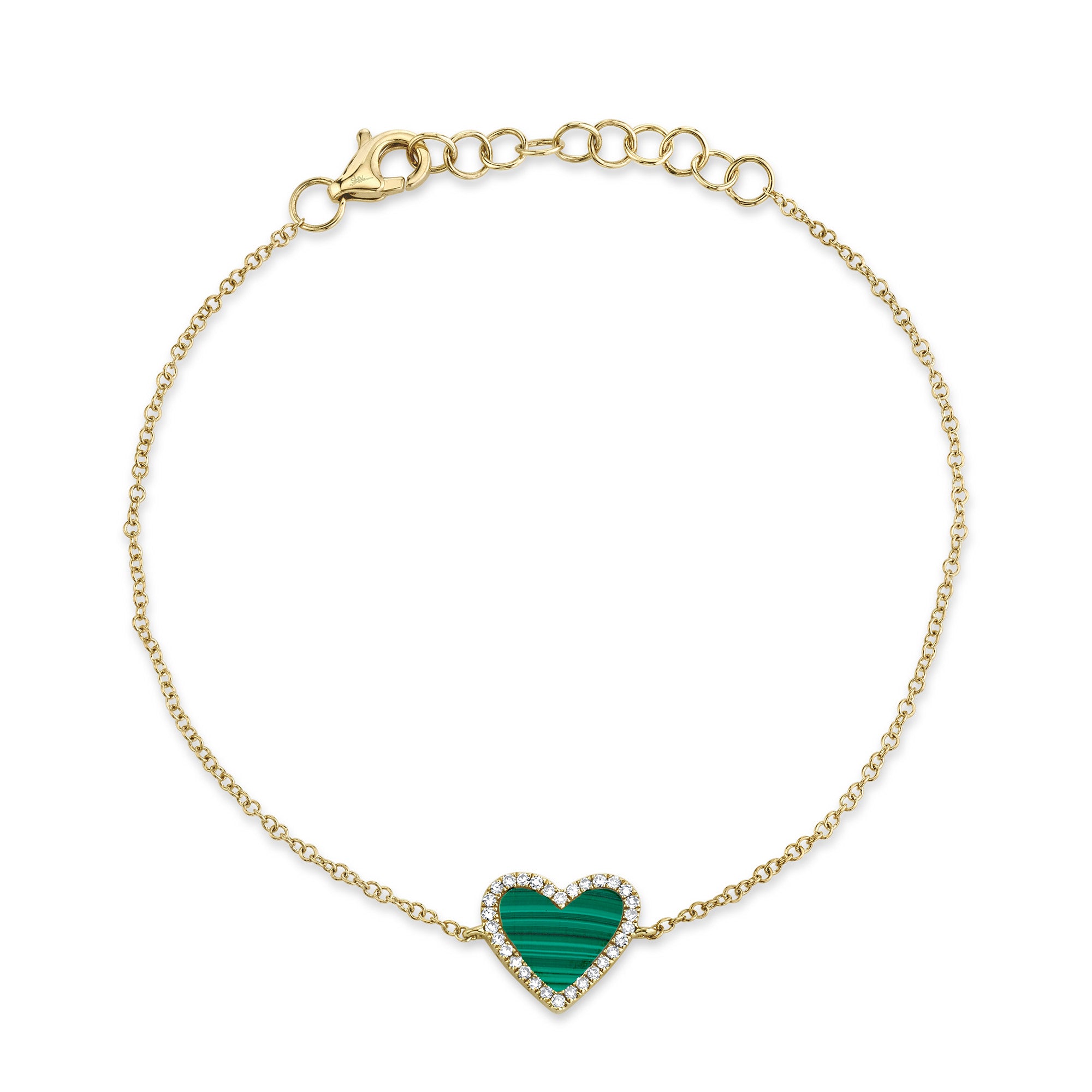 0.09CT DIAMOND & 0.81CT MALACHITE 14K Y/G HEART BRACELET