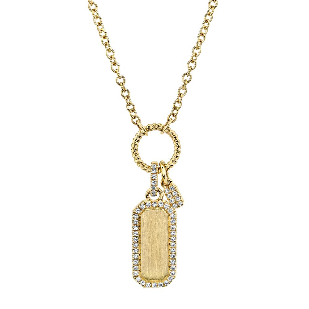 0.13CT 14K Y/G DIAMOND DOG TAG MATTE NECKLACE