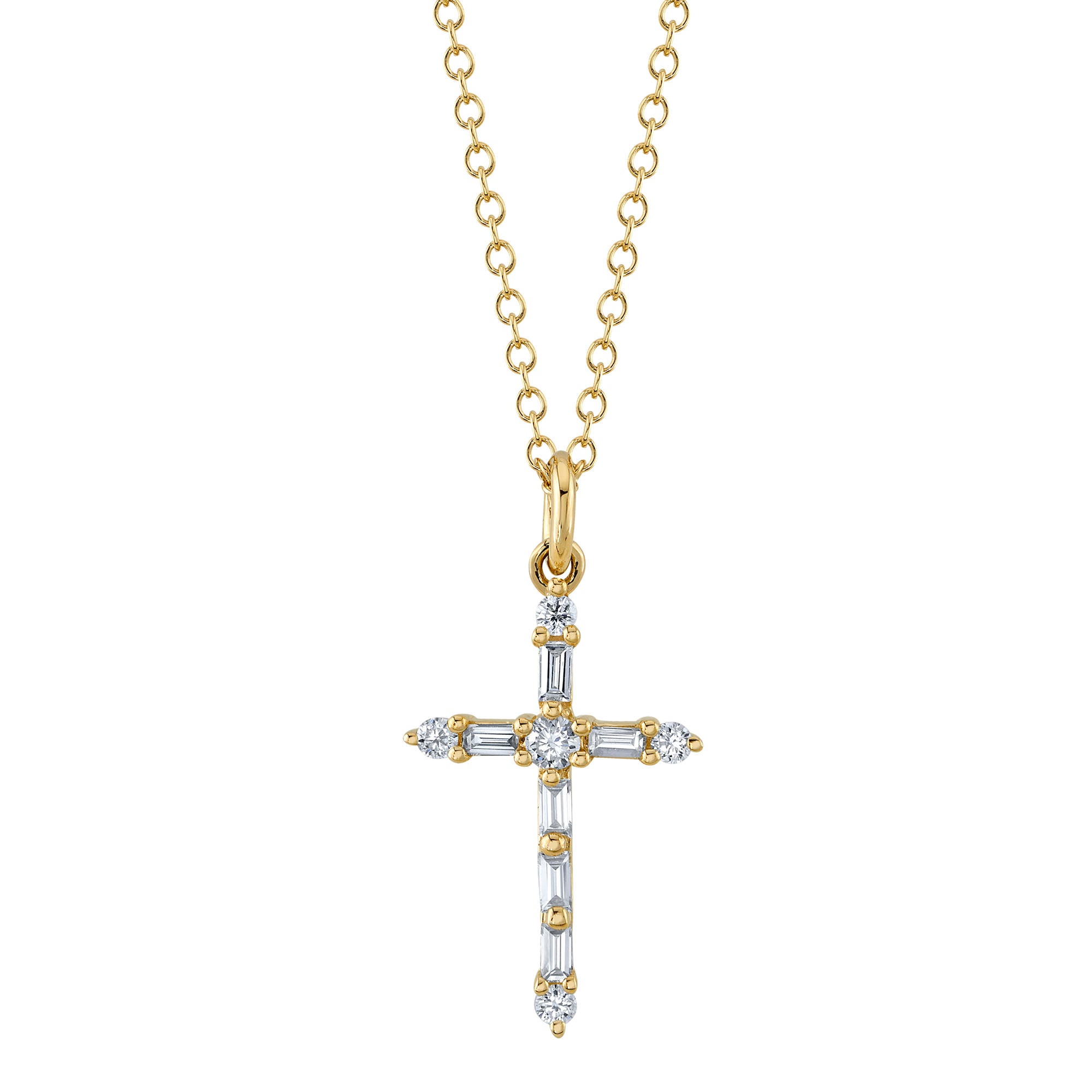 0.15CT 14K Y/G DIAMOND BAGUETTE CROSS NECKLACE