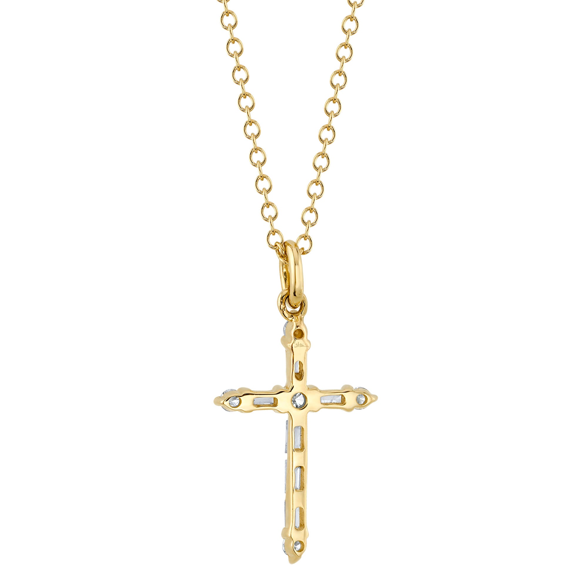 0.15CT 14K Y/G DIAMOND BAGUETTE CROSS NECKLACE