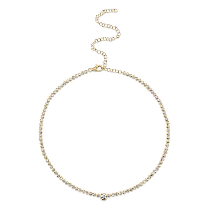 2.89CT 14K Y/G DIAMOND BEZEL TENNIS NECKLACE