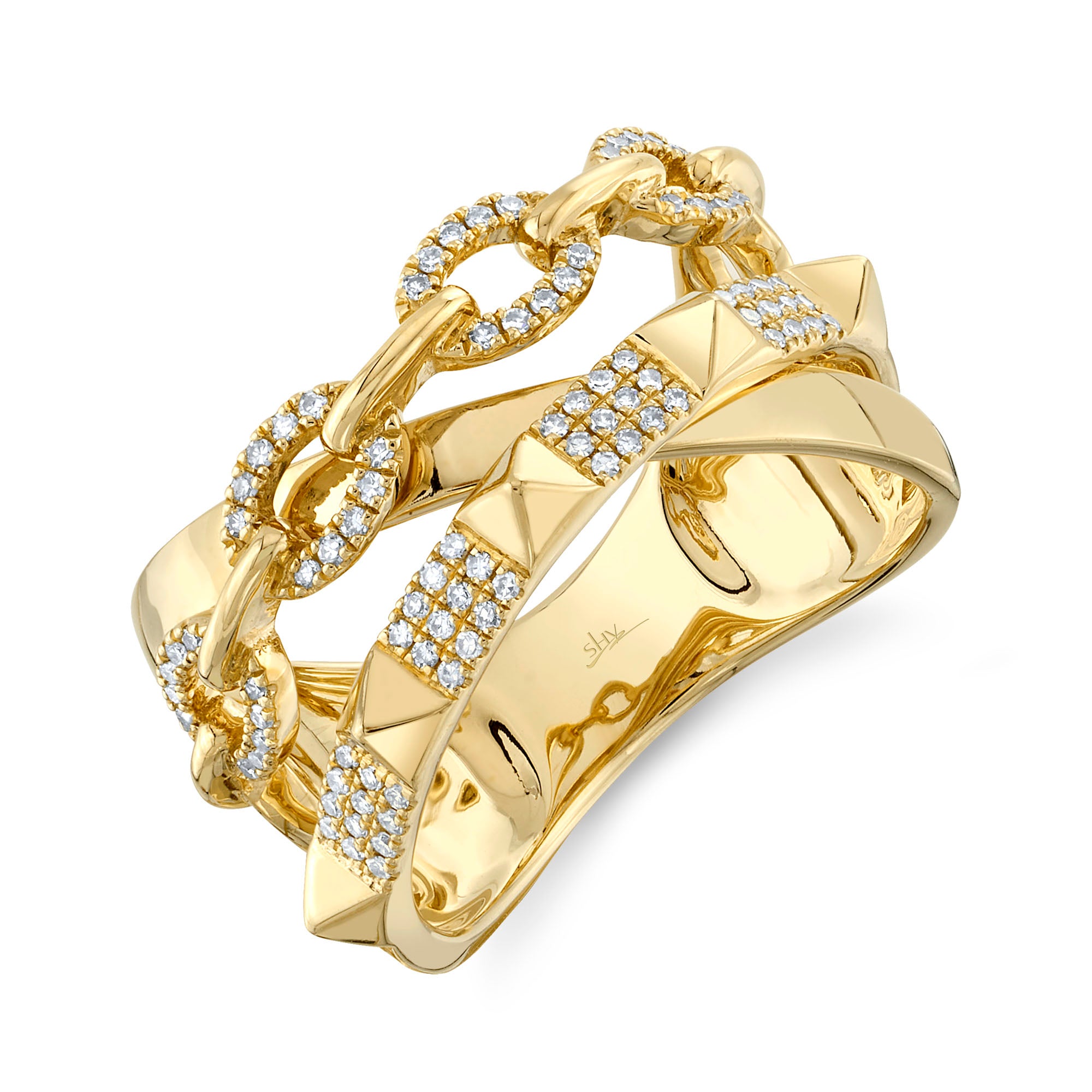 0.22CT 14K Y/G DIAMOND PYRAMID LINK BRIDGE RING