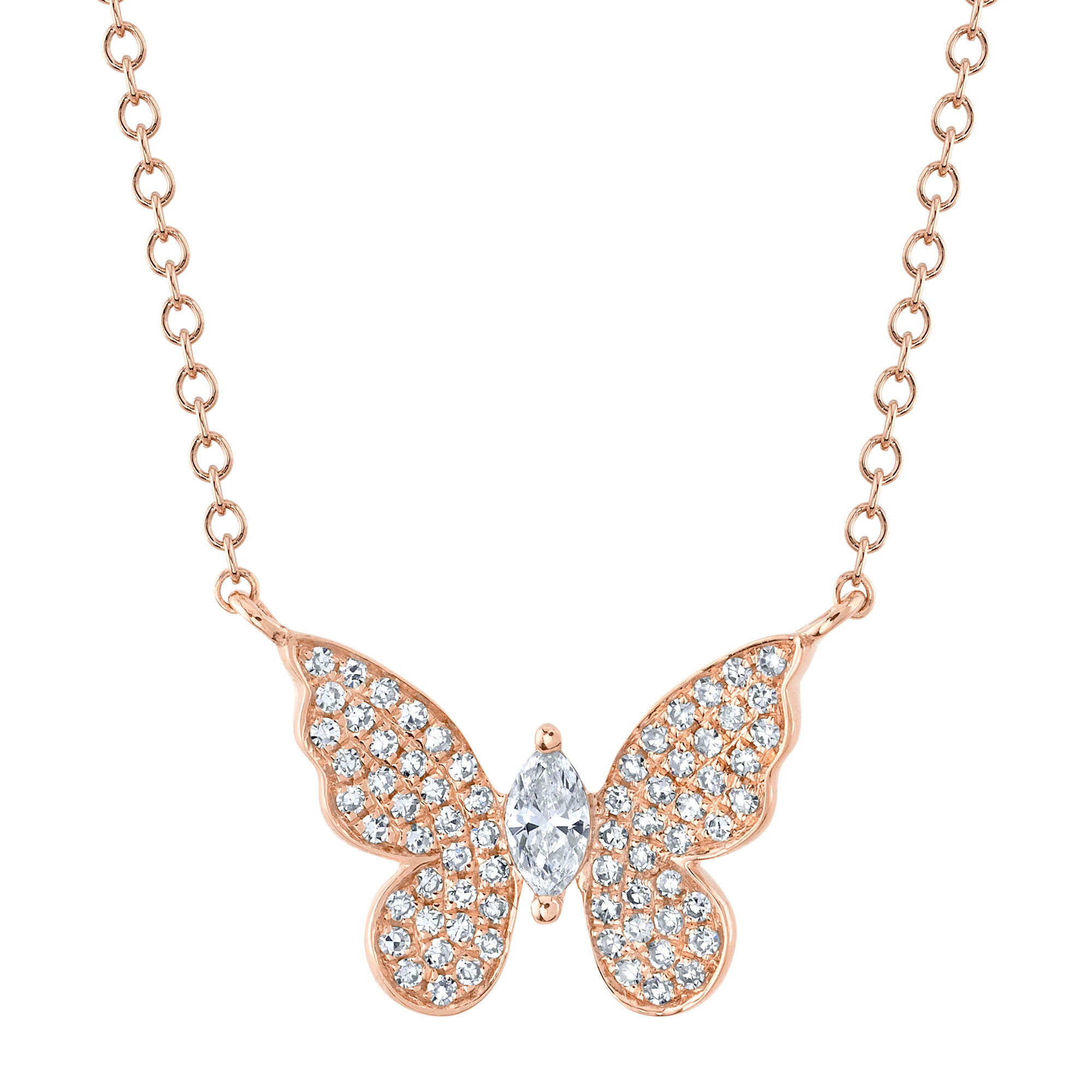0.23CT 14K R/G DIAMOND MARQUISE BUTTERFLY NECKLACE