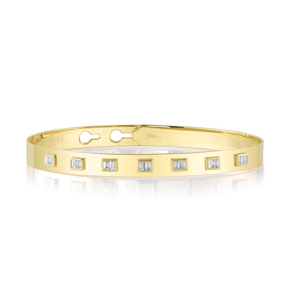0.46CT 14K Y/G DIAMOND BAGUETTE LATCH LOCK BANGLE