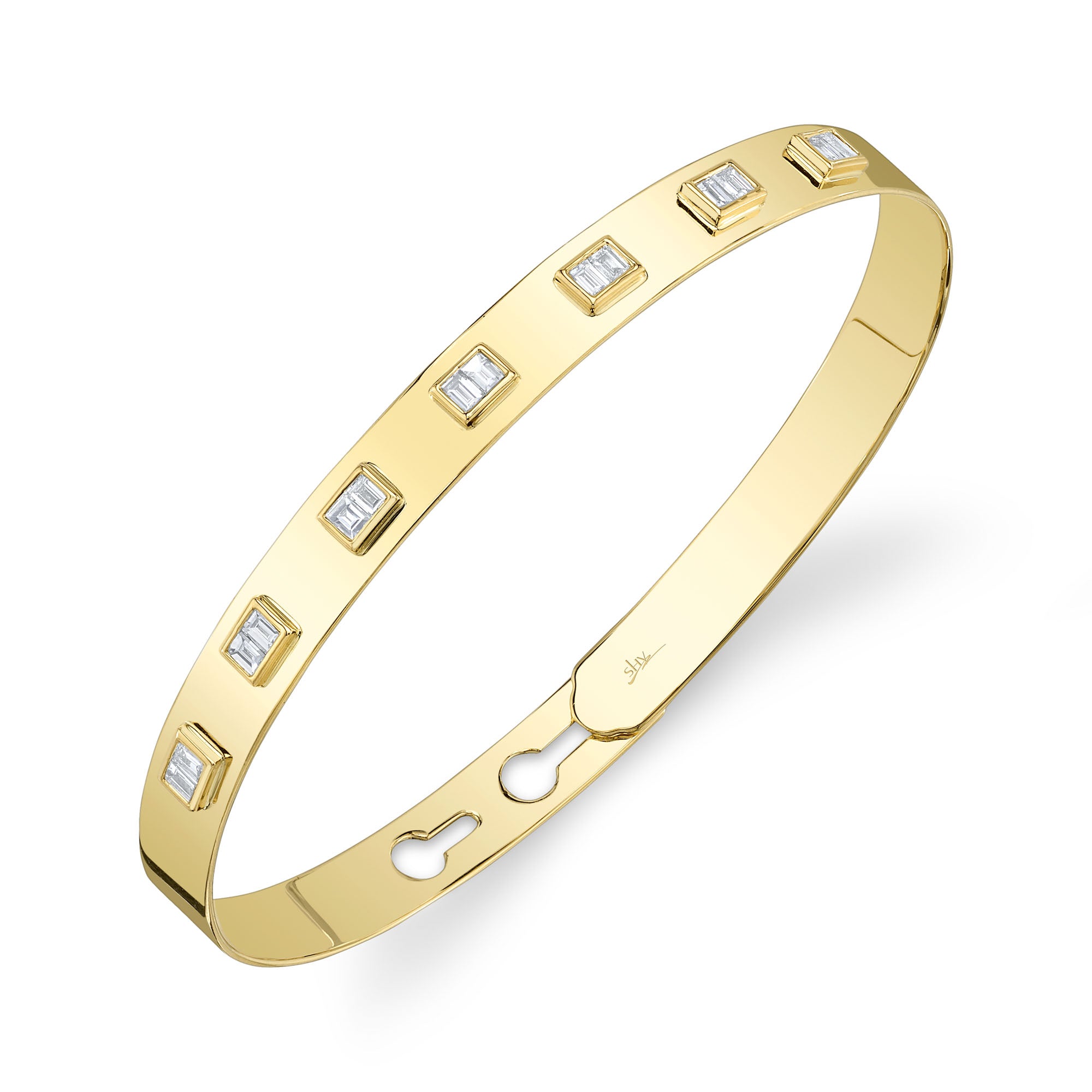 0.46CT 14K Y/G DIAMOND BAGUETTE LATCH LOCK BANGLE
