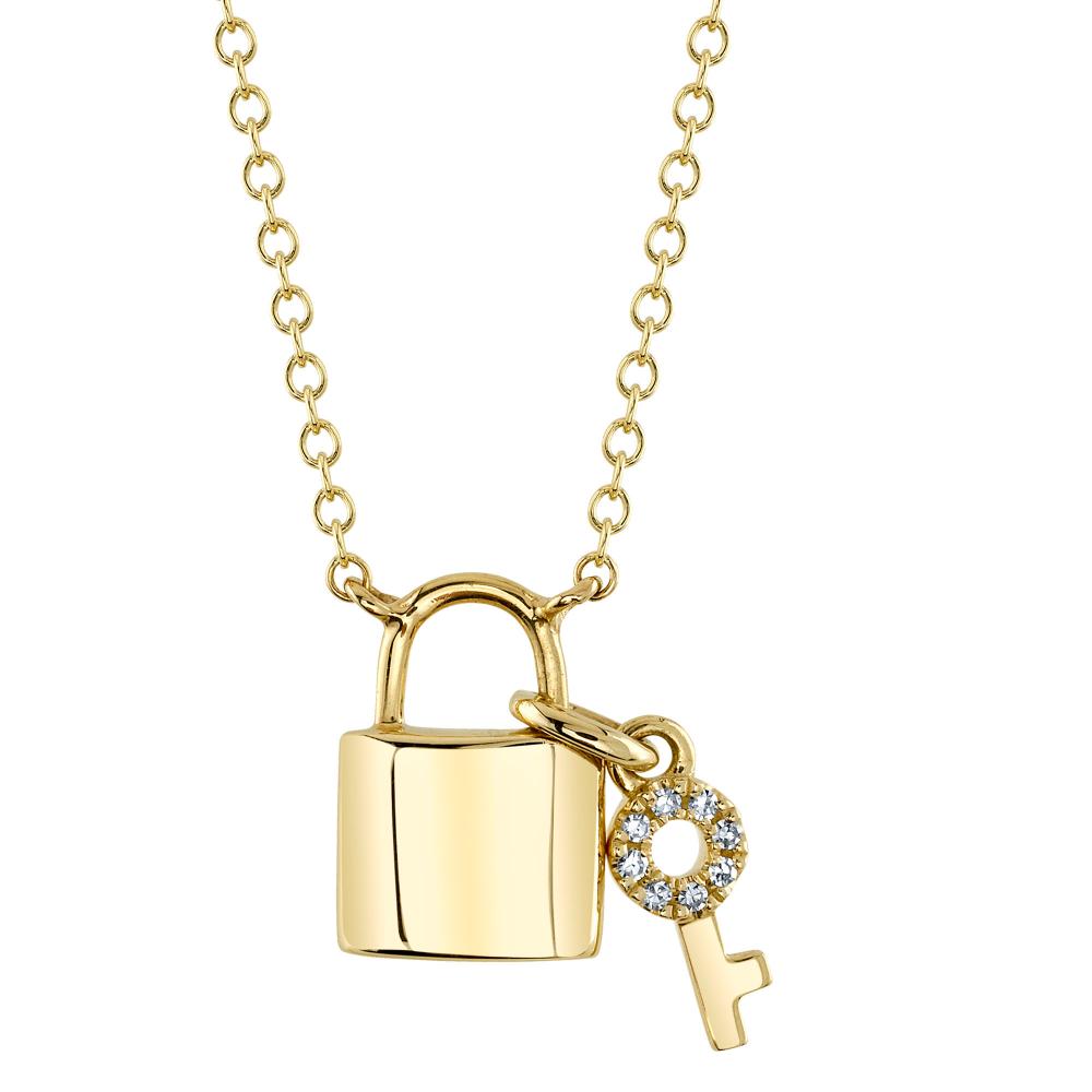 0.02CT 14K Y/G DIAMOND LOCK & KEY NECKLACE