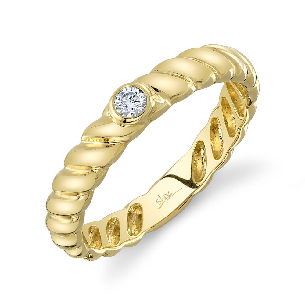 0.07CT 14K Y/G DIAMOND BEZEL RIBBED RING SZ 6