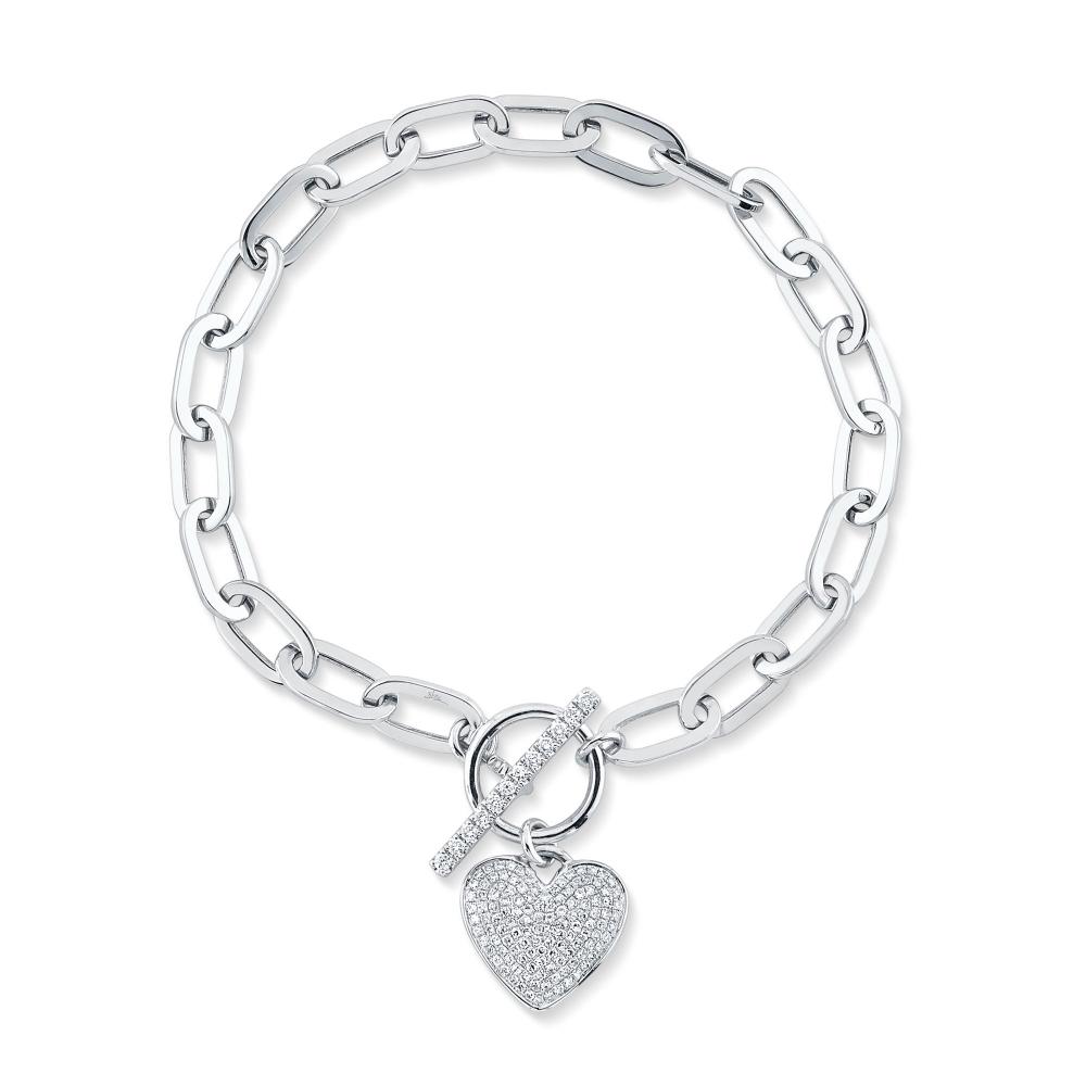 0.41CT 14K W/G DIAMOND PAVE HEART PAPER CLIP LINK BRACELET