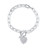 0.41CT 14K W/G DIAMOND PAVE HEART PAPER CLIP LINK BRACELET