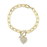 0.41CT 14K Y/G DIAMOND PAVE HEART PAPER CLIP LINK BRACELET