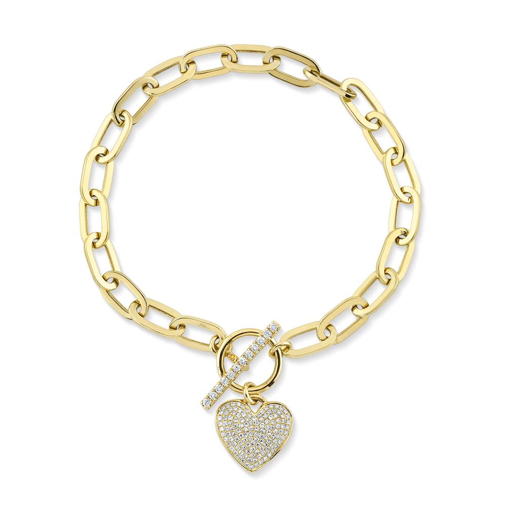 0.41CT 14K Y/G DIAMOND PAVE HEART PAPER CLIP LINK BRACELET