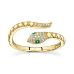 0.07CT DIAMOND & 0.02CT GREEN GARNET 14K Y/G SNAKE RING