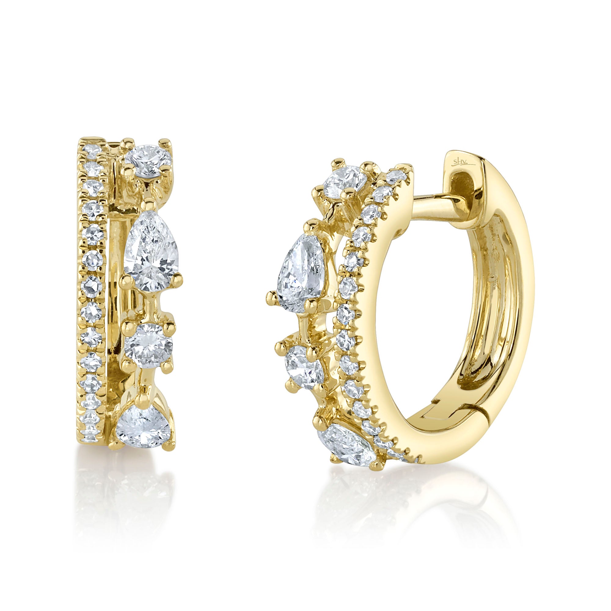0.43CT 14K Y/G DIAMOND PEAR HUGGIE EARRING
