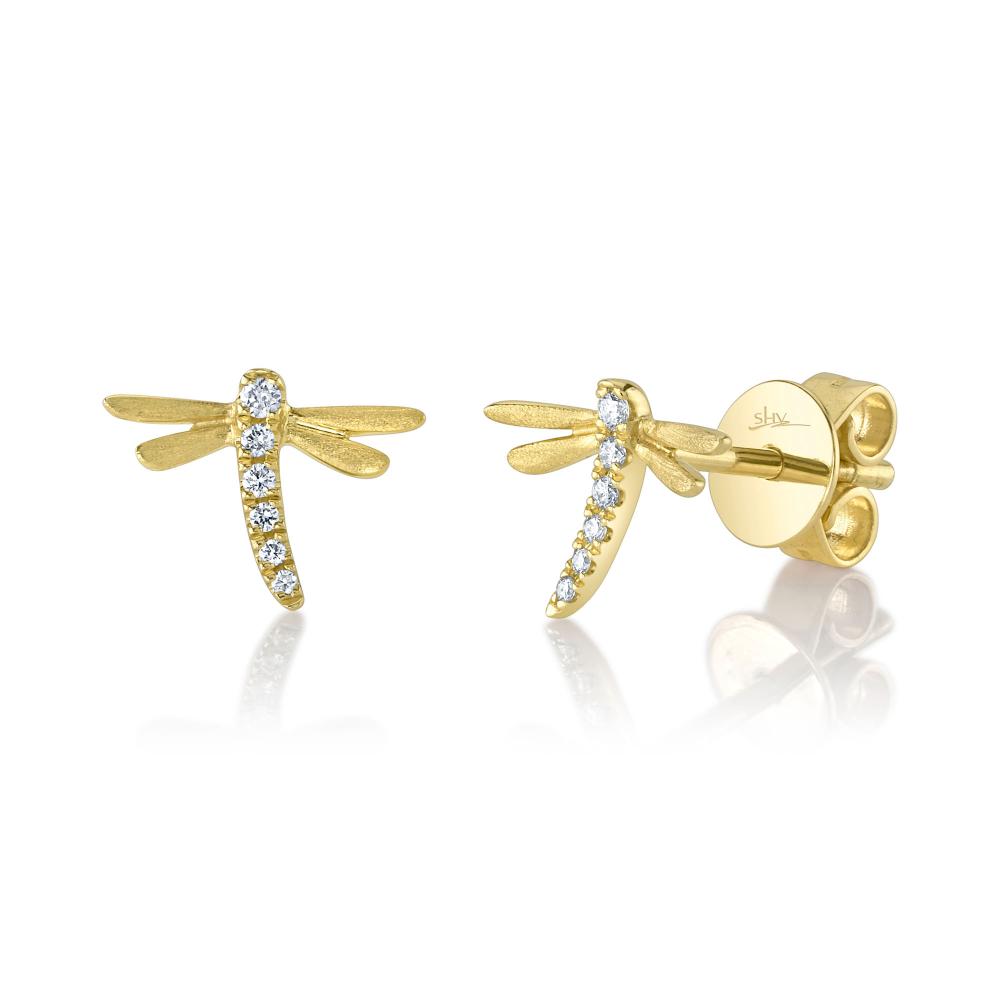 0.05CT 14K Y/G DIAMOND DRAGONFLY MATTE EARRING