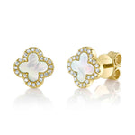 0.11CT DIAMOND & 0.35CT MOTHER OF PEARL 14K Y/G CLOVER EARRING