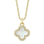 0.08CT DIAMOND &  0.41CT MOTHER OF PEARL 14K Y/G CLOVER NECKLACE
