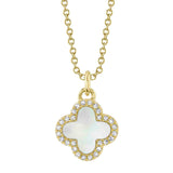 0.08CT DIAMOND &  0.41CT MOTHER OF PEARL 14K Y/G CLOVER NECKLACE