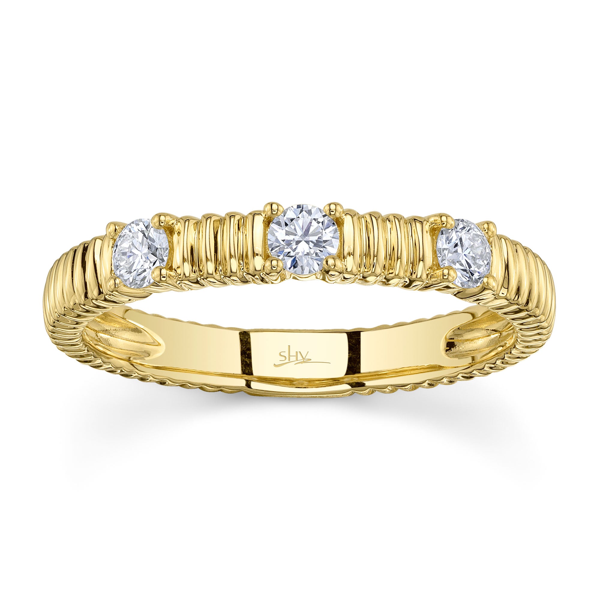0.24CT 14K Y/G DIAMOND RIBBED BAND