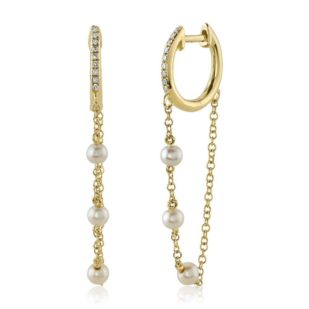 0.05CT 14K Y/G DIAMOND & CULTURED PEARL HUGGIE EARRING