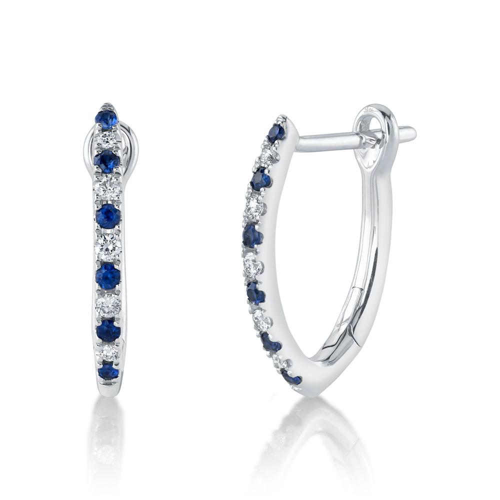 0.09CT DIAMOND & 0.14CT BLUE SAPPHIRE 14K W/G HOOP EARRING