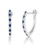 0.09CT DIAMOND & 0.14CT BLUE SAPPHIRE 14K W/G HOOP EARRING